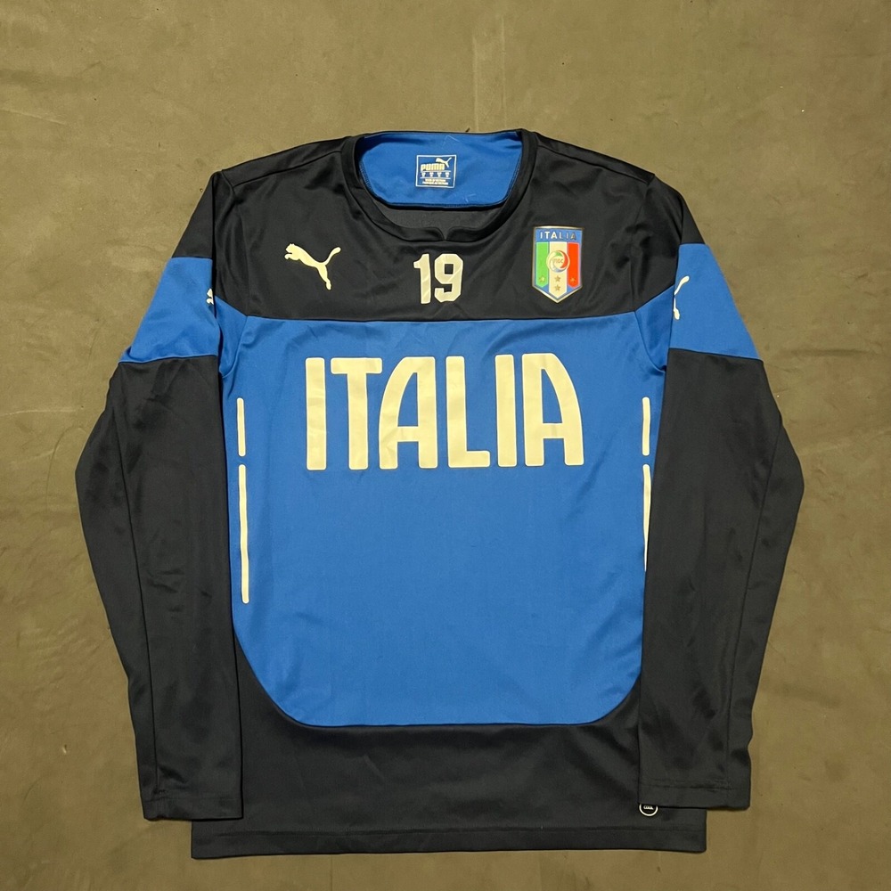 Puma Italy Jersey Mens Size M #19 Blue‎ Long Sleeve Training Shirt Soccer